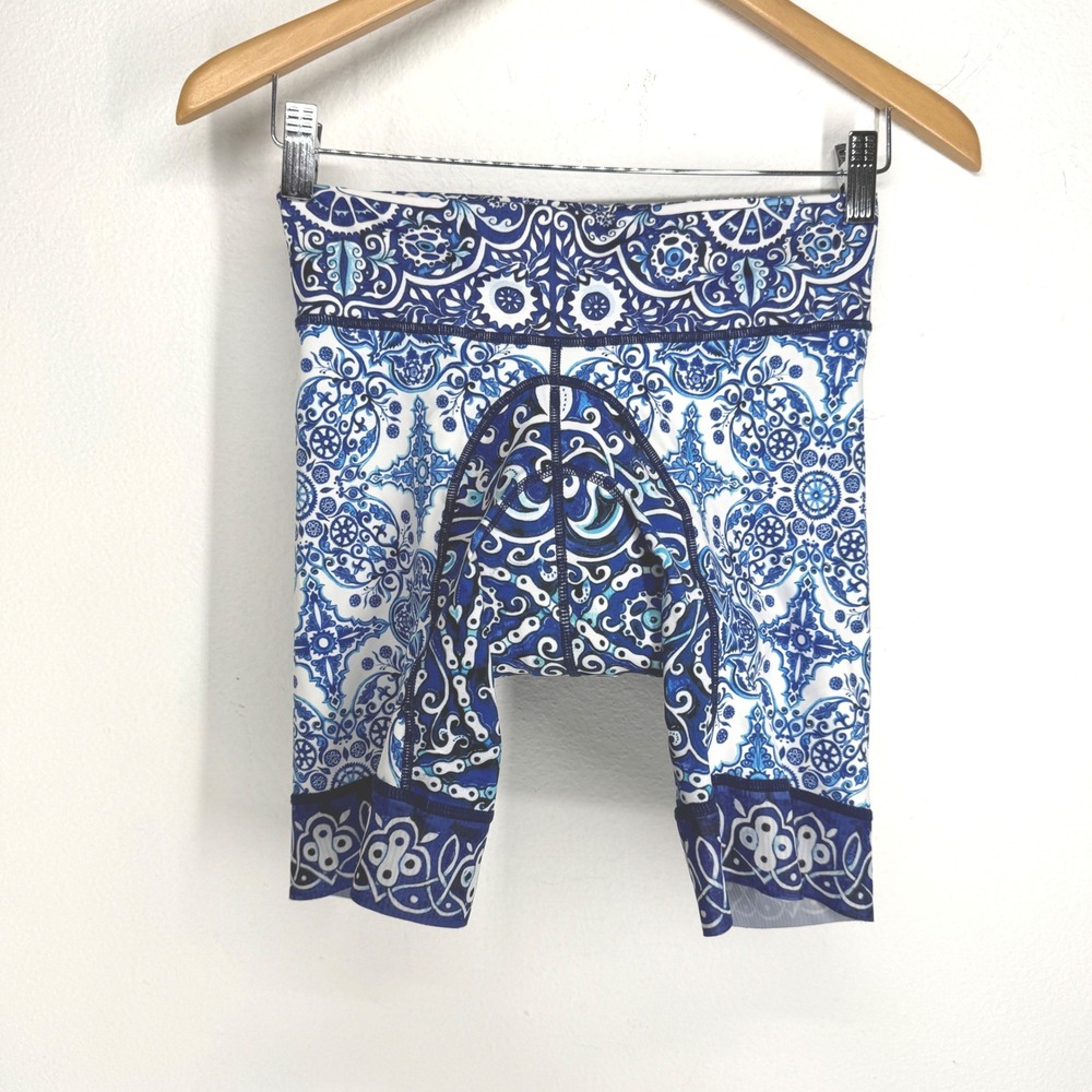 Cycology Womens Velocipede Blue Paisley Padded Cycling Shorts Size Large Stretch